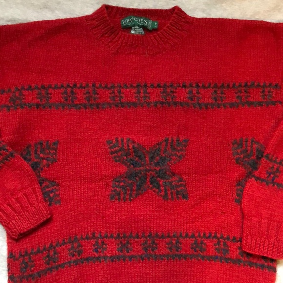 Britches vintage hand-knit wool sweater, red, large - Picture 2 of 7
